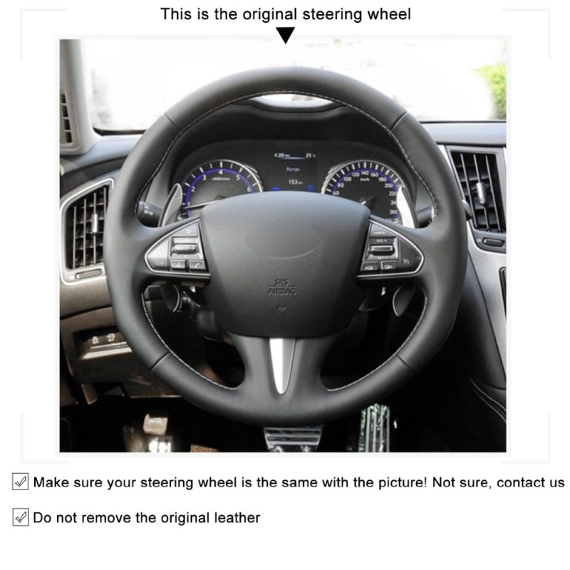 Loncky Auto Custom Fit OEM Black Genuine Leather Suede Car Steering Wheel Cover for Infiniti Q50